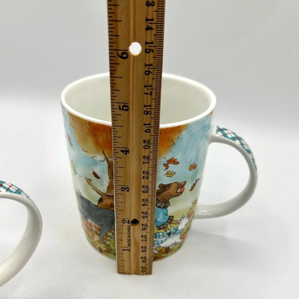 2 Pier 1 Imports Park Ave Lazy Sunday Autumn Dogs, 20 oz Mugs